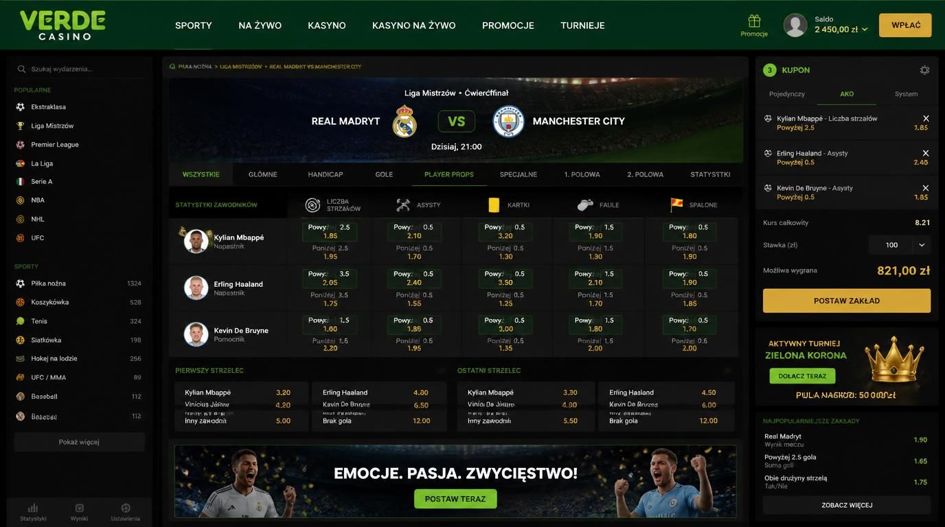 interfejs zakładów Player Props z różnymi rynkami