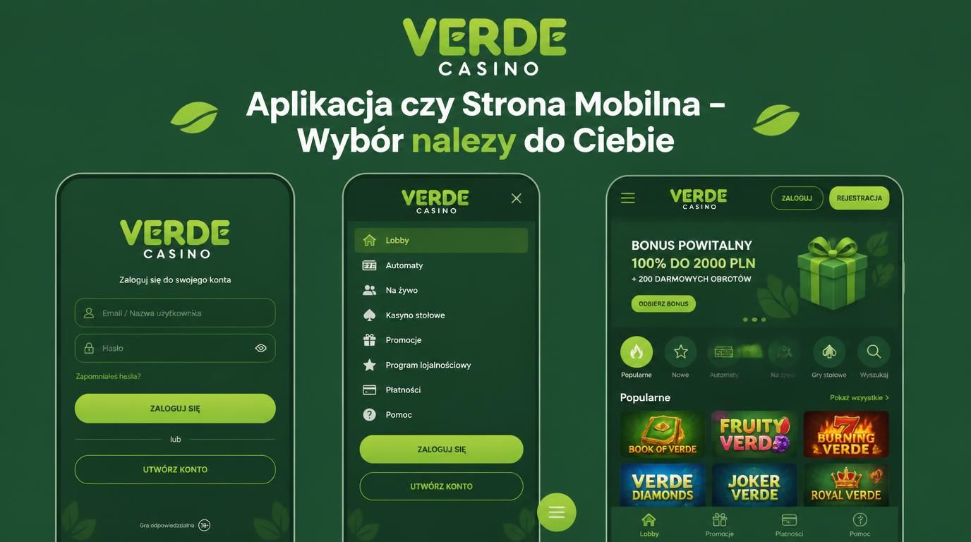 interfejs mobilny aplikacji i strony Verde Casino